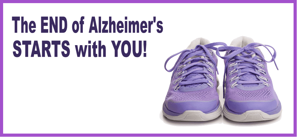 purple sneakers with text about alzheimer's
