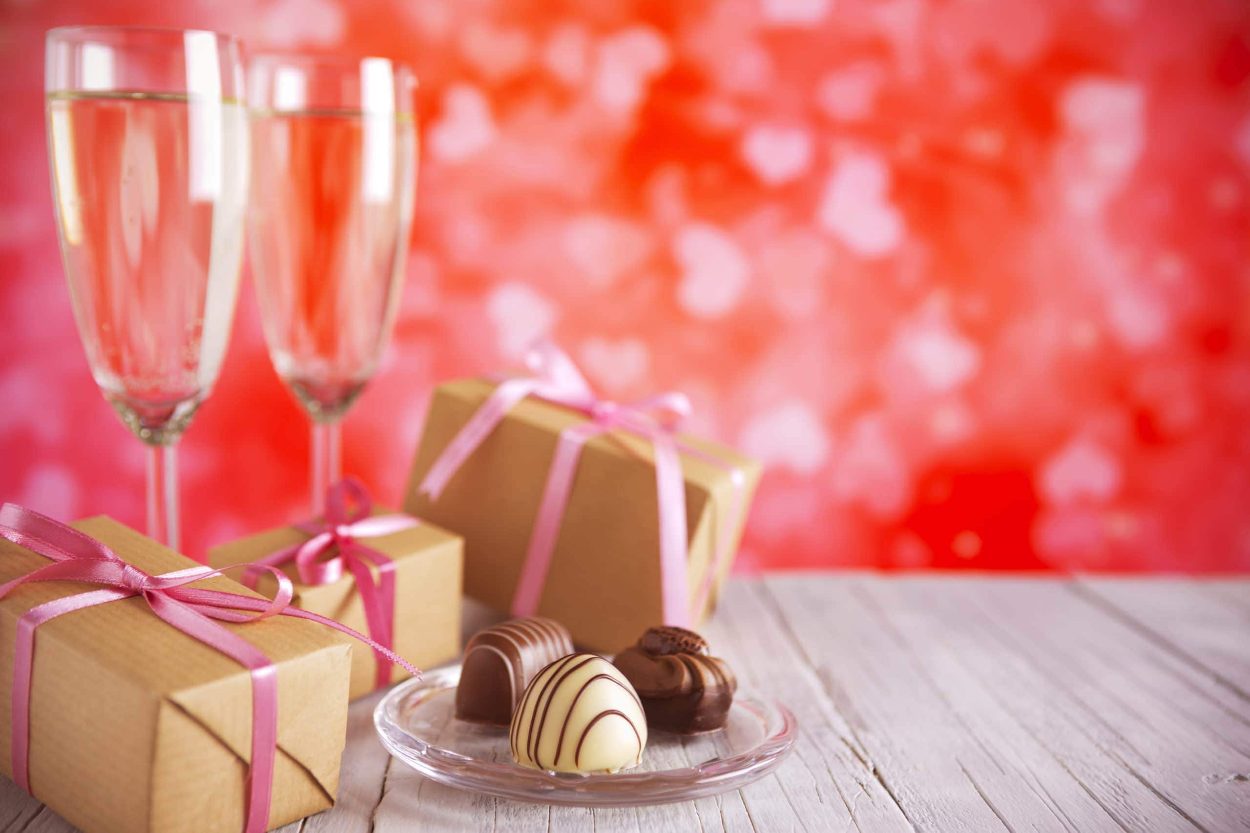 Champagne, chocolates, and small gifts
