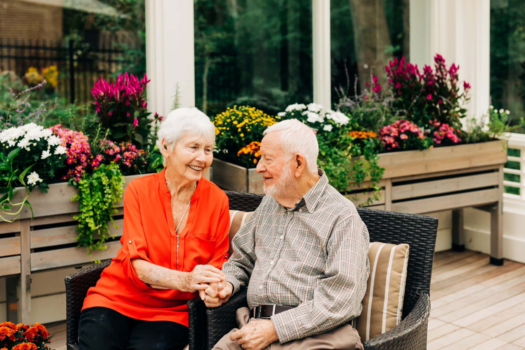 loving couple in garden patio