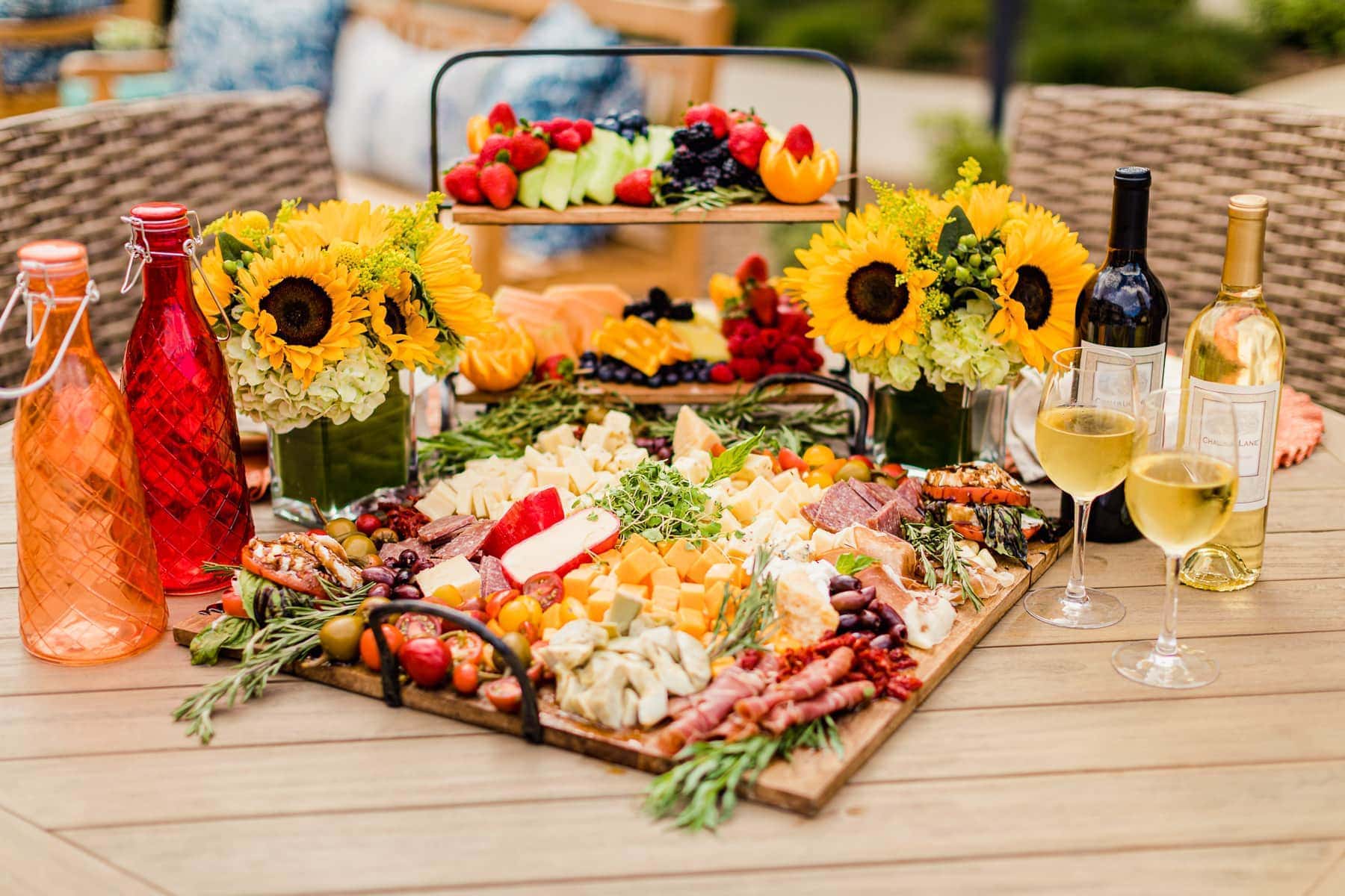 charcuterie board and wine