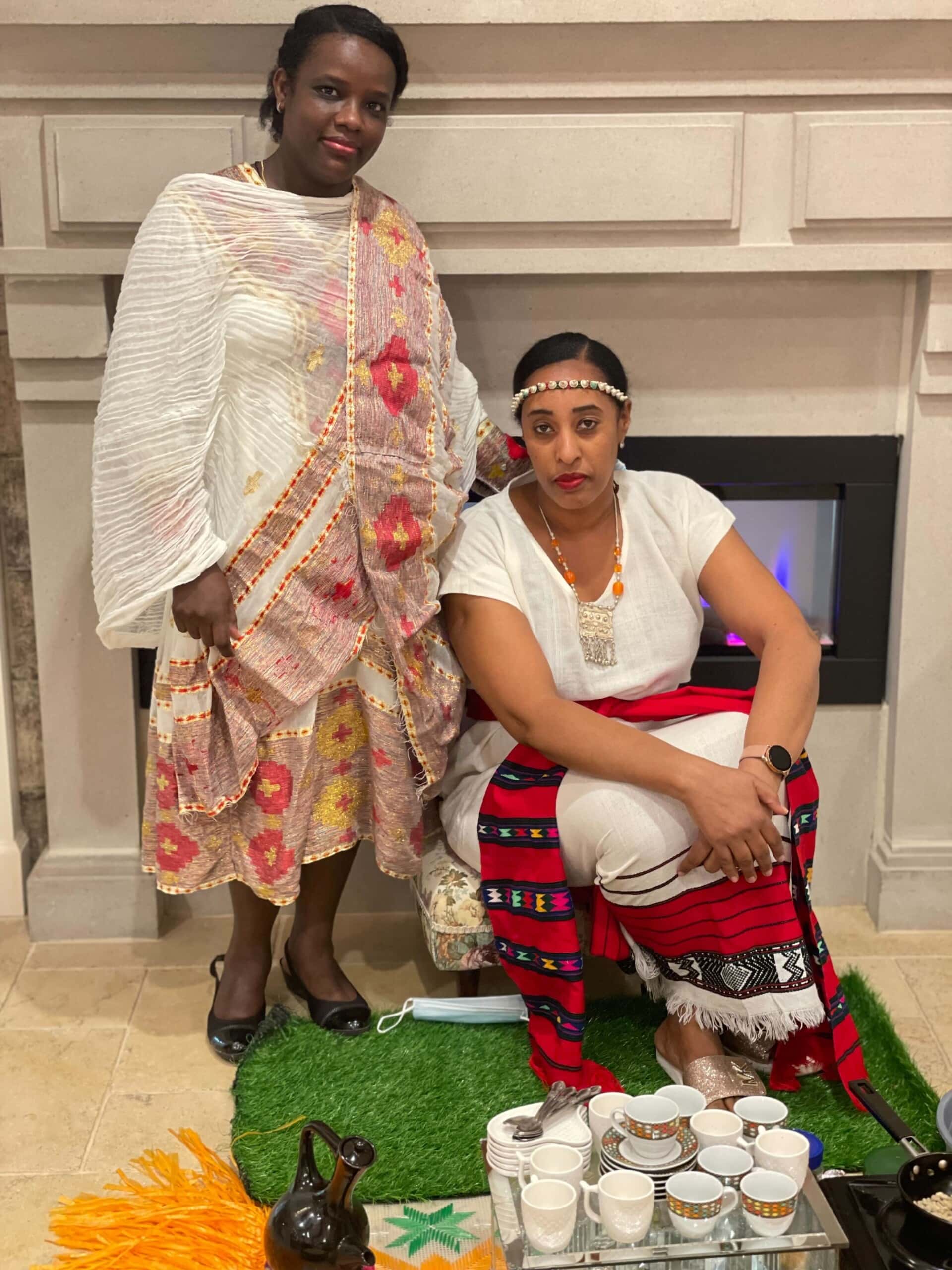 two women dressed in traditional clothing