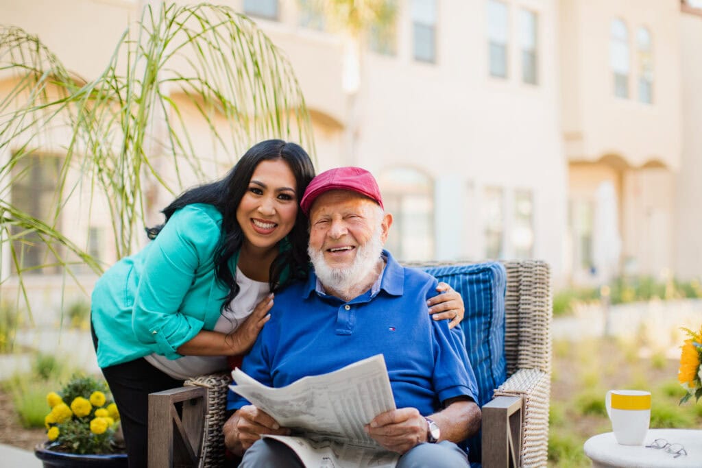 woman with man holding newspaper