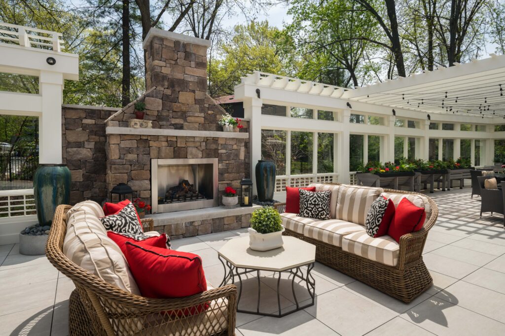 outdoor seating with fireplace