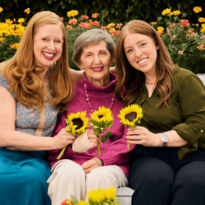 Senior lady and her family at the patio