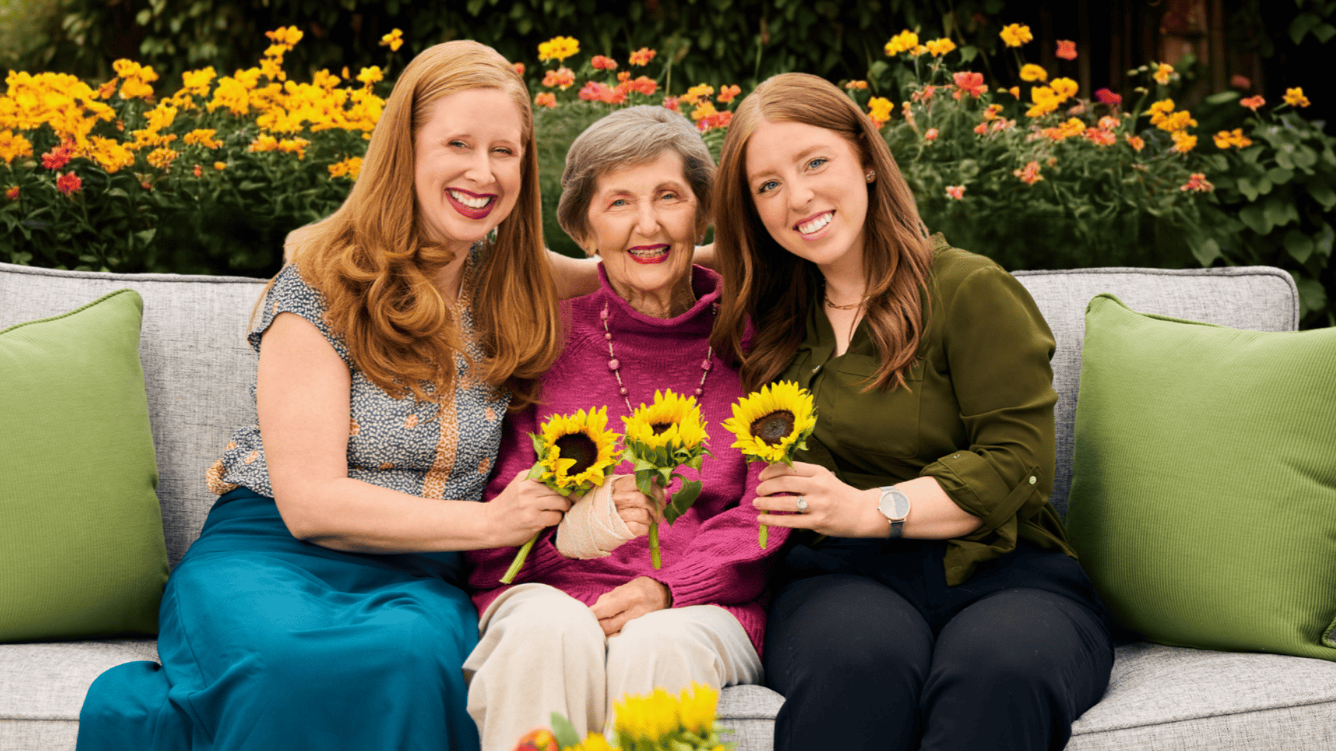Senior lady and her family at the patio